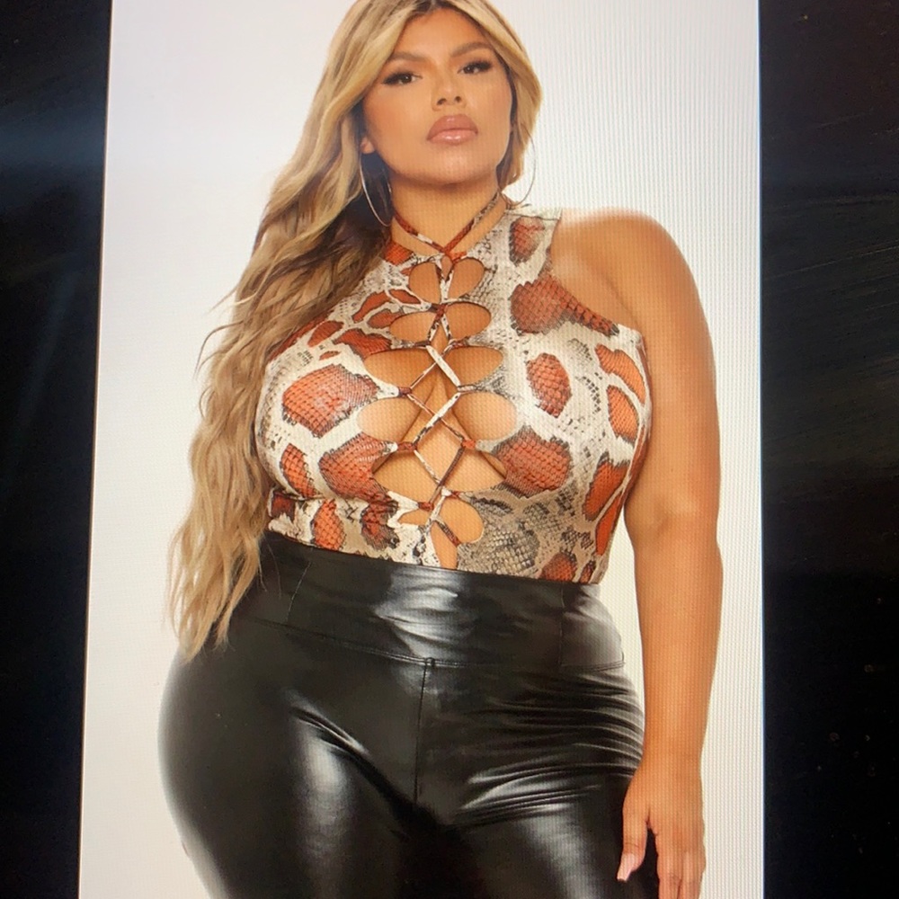 Lace up front- snake skin bodysuit